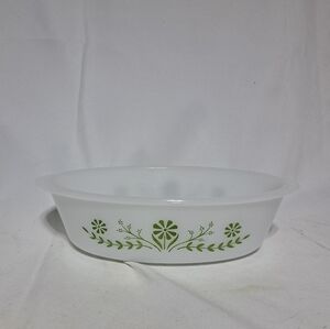 Vintage Pyrex Glasbake Oval Casserole Dish‎ 1Qt - Green Daisy